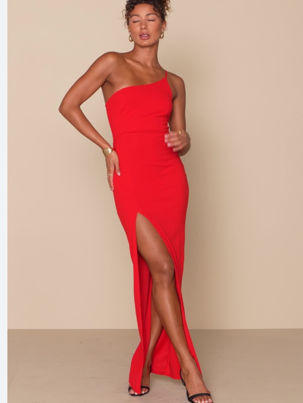 New Lulus Red One-Shoulder Slit Evening Dress Sz XL